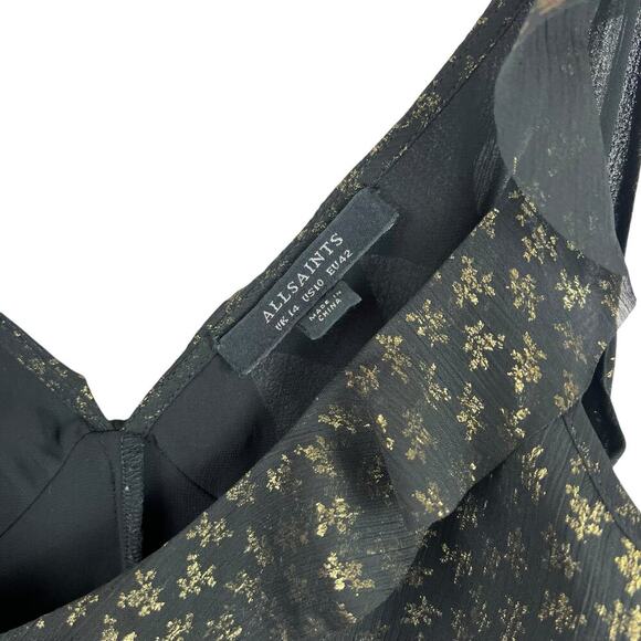 All Saints Derrell Black & Gold Ruffle Dress - Picture 10 of 15